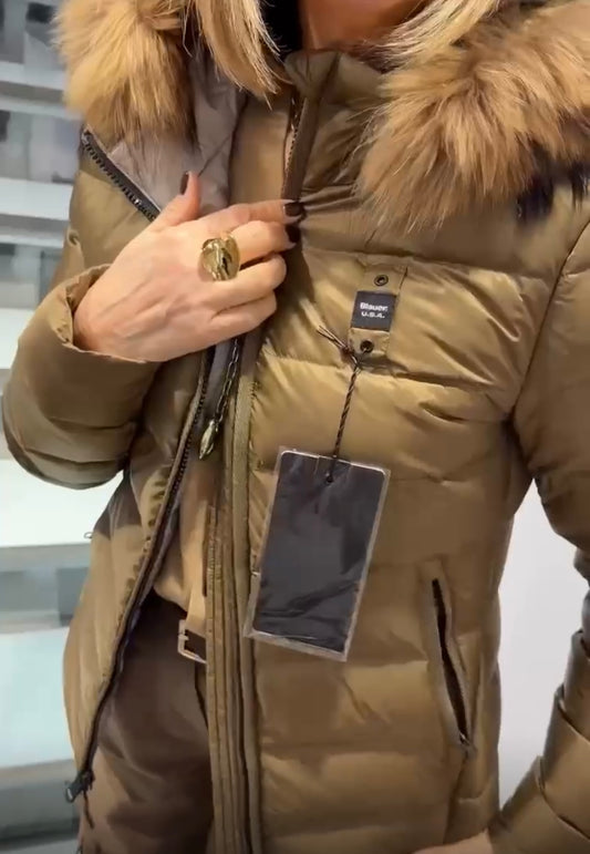 GUBBINO BLAUER CORTO DONNA BEIGE SCURO CON PELLICCIA